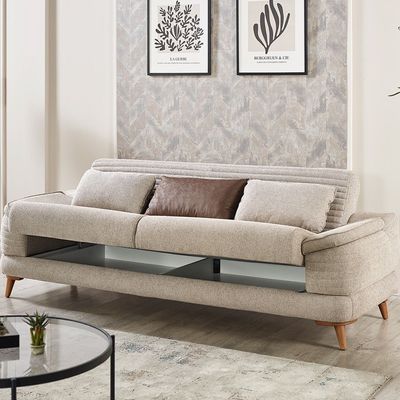 Foxton 3-Seater Fabric Sofa Bed - Beige - With 2-Year Warranty